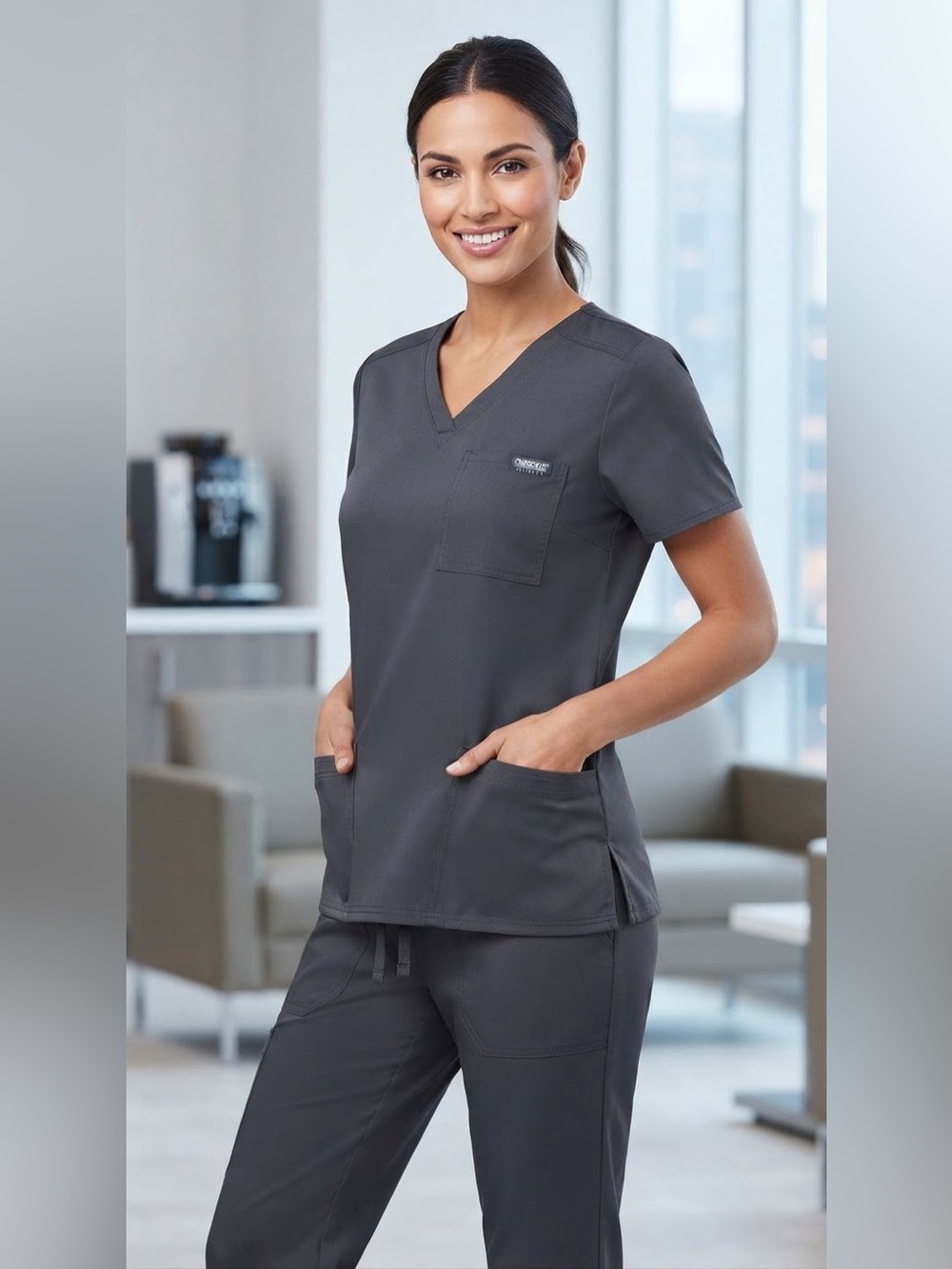 Cherokee Dark Gray V-Neck Scrub Top